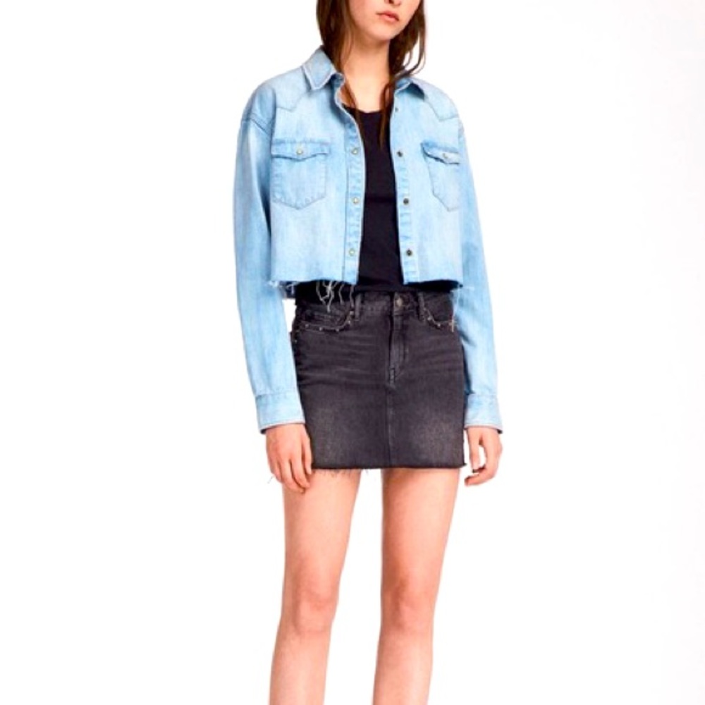 All Saints Raw Denim Crop Top Shirt